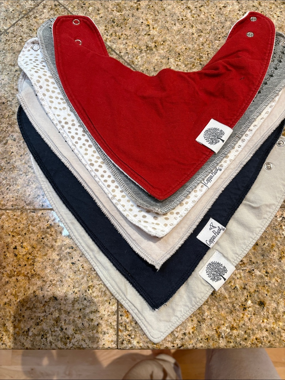 Copper Pearl Baby Bandana Bibs - Red, Navy, Gray, Cream, Polka Dot (6- Pack)